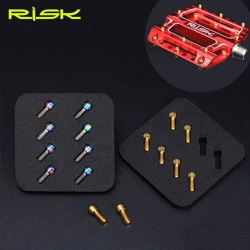 RISK 8pcs/set M4x8mm Titanium Ti Alloy Pedal Bolts For Mountain Road Bike Anti-Slip Bicycle XC AM Downhill DH Pedal Screw M4*8mm