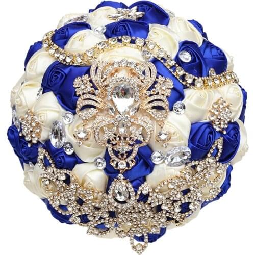 Luxury Rhinestone Bride Bridesmaid Bouquet Exquisite Rhinestone Ribbon Rose Bud Handmade Creative Wedding Bouquet W386G