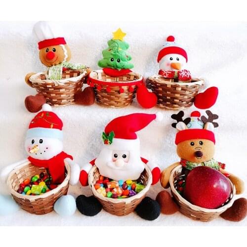 Christmas bamboo basket Christmas decoration home storage basket Santa Claus snowman elk candy basket christmas decorations