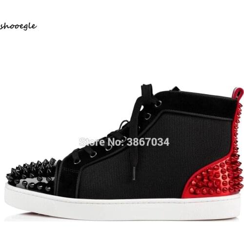 SHOOEGLE Design Ankle Boots Man High Top Sneakers Patchwork Lace Up Flats Spiked Studs Casual Shoes Men Spring Autumn