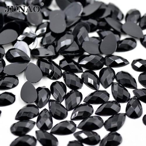 JUNAO 8*13mm Black Acrylic Flatback Rhinestone Drop Shape Strass Beads Fancy Crystal and Stones For Clothes Jewelry Crafts 500pc