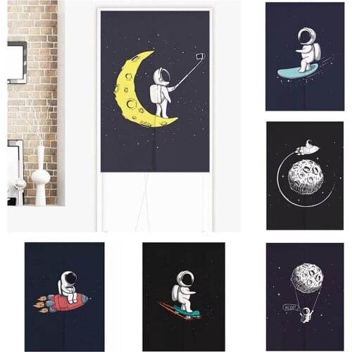 Cartoon Astronaut Space Cloth Curtain Living Room Beroom Door Curtain Kitchen Half Panel Curtain Home Decoration
