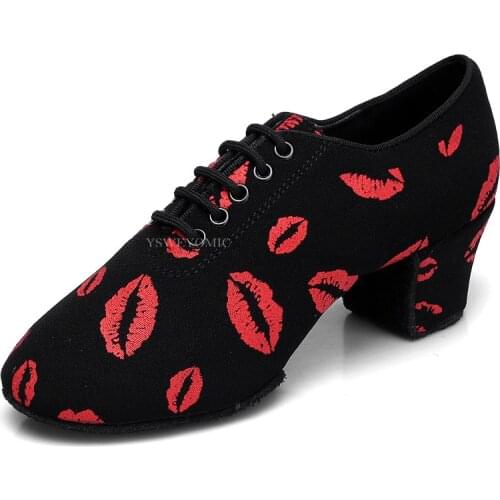 Girls Training Ballroom dancing Shoes Comfortable Black red lips Split Sole Practice Latin Dance Shoes For Women Teacher