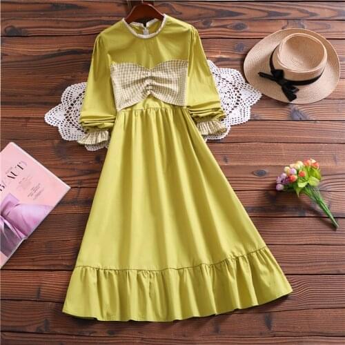 Spring fashion mori girl vestidos japanese style long sleeve women solid dress