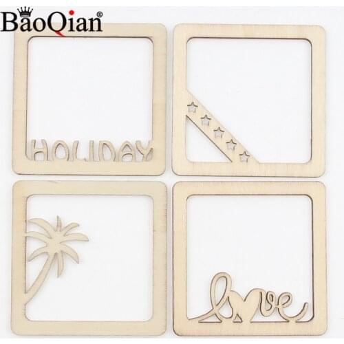 10pcs Valentines Photo Frame Carved Wooden Ornaments Embellishment For Scrapbooking DIY Wood Crafts Home Decor