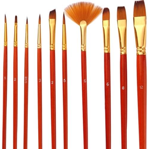 10pcs Paint Brushes Set Kit Artist Paintbrush Multiple Mediums Brushes with Nylon Hair for Oil Painting Art Drawing Supplies