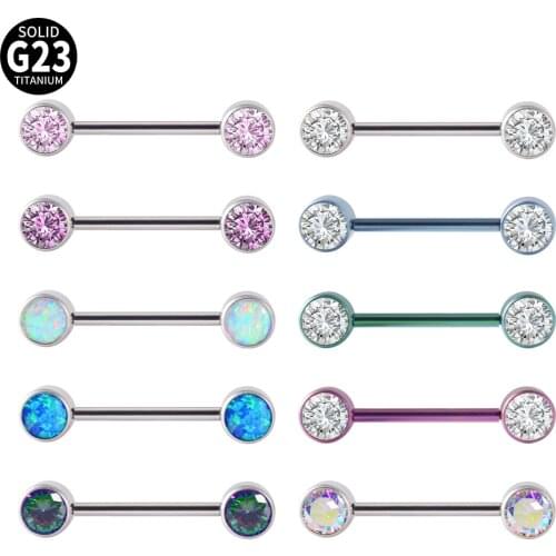 2PCS G23 Titanium Nipple Sexy Shield Bars Piercing Opal CZ Gem 14G Internally Thread Nipple Barbells Women Trendy Mamilo Jewelry