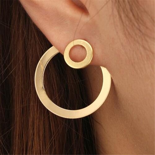 2020 Vintage metal Round Hollow Earrings Geometric Double Layers Earrings Fashion Gold Earrings Female Simple Style Jewelry