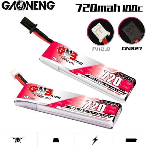 6Pcs/Set GAONENG GNB for Quadcopter FPV Drone Tinywhoop Frame RC Drone Max 200C HV Lipo Battery 1S 3.8V 720mah PH2.00/GNB27 plug