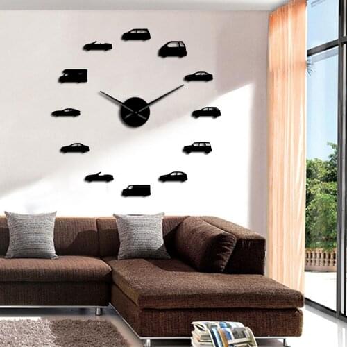 Cars Illustration Boys Room Decor Clock Transportation Wall Art Large DIY Wall Clock Vintage Automotive Home Decor Hanging Watch