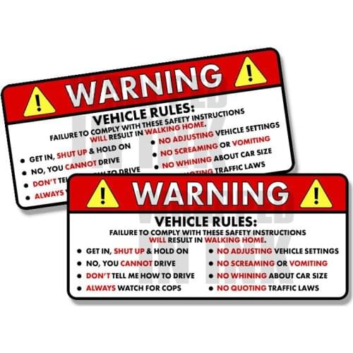 Vehicle Rules Warning Safety Instructions Funny Adhesive Sticker Decal 2 PACK 5" PVC Sticker Decal for Motos Car Laptop Luggage