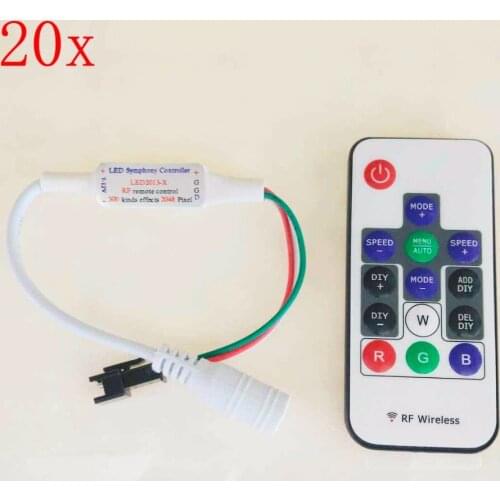 FREE DHL 20sets/lot DC5V/12V 300 modes color RF LED symphony ws2811 controller 2048 pixel for external IC WS 2811 Strip