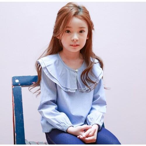 Girls Blouse 2021 Autumn Shirt Cotton Long Sleeve Striped Tops Tees 2-14Y Kids Costume Blouses For School Girls Children Clothes