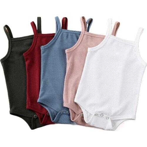 0-24M Newborn Infant Baby Bodysuits 2021 Summer Girls Boys Clothes Sleeveless Solid Color Ribbed Knit Bodysuits Toddler Outfits