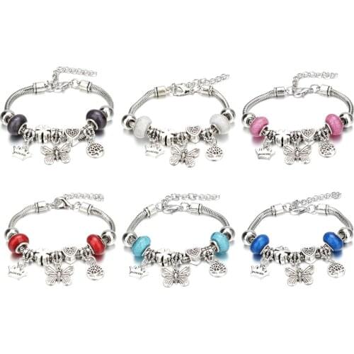 Drop Shipping Charm Bracelet & Bangles Jewelry 6 Color Clay Zircon Ball Butterfly Shape Beads Bracelet For Women Friendship Gift
