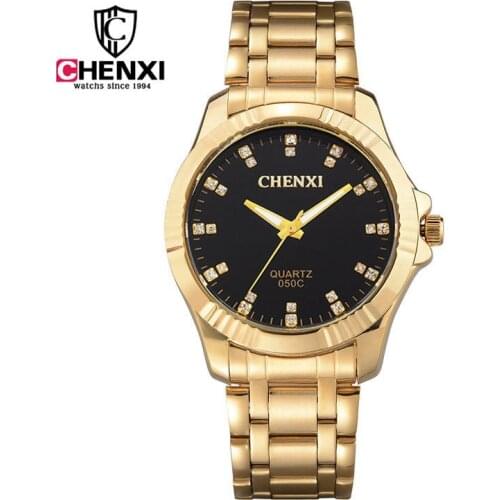 CHENXI Luxury Brand Men Stainless Steel Gold Watch Mens Quartz Clock Man Rhinestone Waterproof Wrist Watches relogio masculino