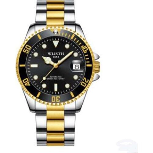 Luxury Wlisth Top Brand Watch Men Rotatable Bezel Gmt Sapphire Date Gold Stainless Steel Sport Blue Dial Quartz Reloj Hombre