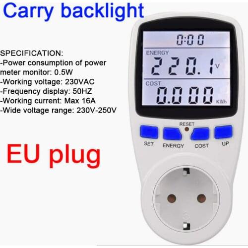 European Union Digital LCD Energy Meter Energy Meter kWh Power Monitor Metering Measurement Power Analyzer Carrying Backlight