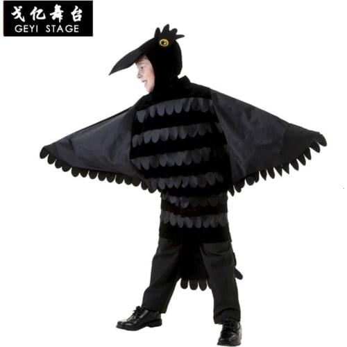 Children of black luxury raven genuine costume halloween children performance cosplay carnival party dress up in overalls