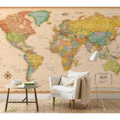Custom papel DE parede infantil,retro world map for sitting room bedroom children room background wall home decoration wallpaper