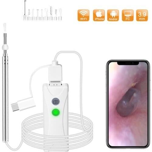 3.9mm 2MP HD WIFI Ear Endoscope Camera 6 LEDs 3in1 USB Inspection Waterproof Ear Nose Visual Health Care With Ear Pick Set