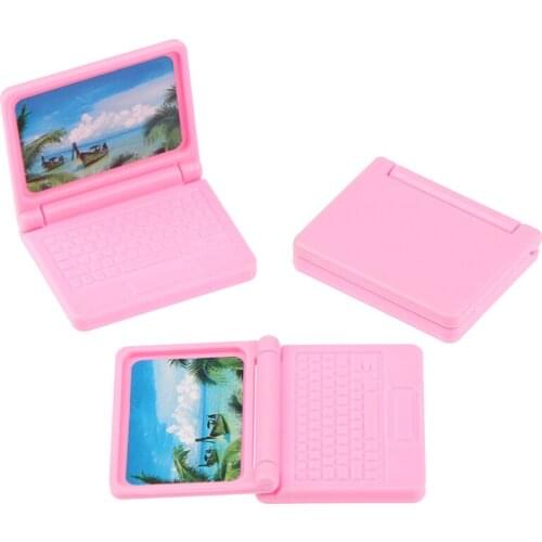 3Pcs Pink Dollhouse Miniature Modern Computer Keyboard Furniture Fax For Dolls Laptop Computer Accessories Kids Best Gift