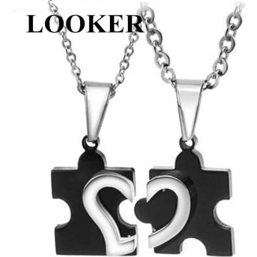 LOOKER Excellent Fashion Designed Stainless Steel Love Heart Puzzle Lovers Couple Pendant Necklace CP Necklace