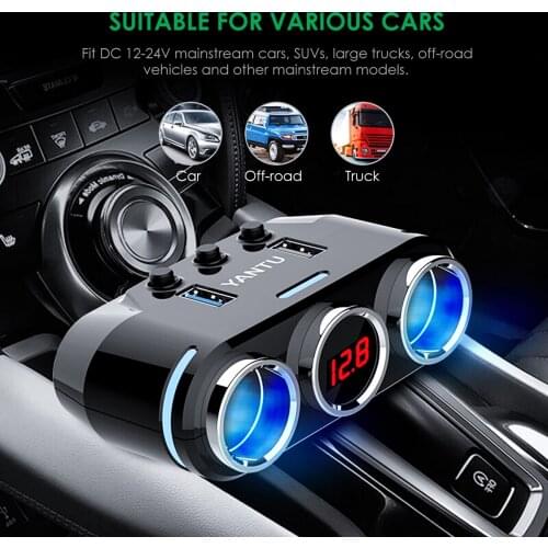 Multi-port Car Charger 3 Way Cigarette Lighter Socket Splitter Adapter 2 USB Ports Car Charger Dual USB QC 3.0 Car Chargers 100W