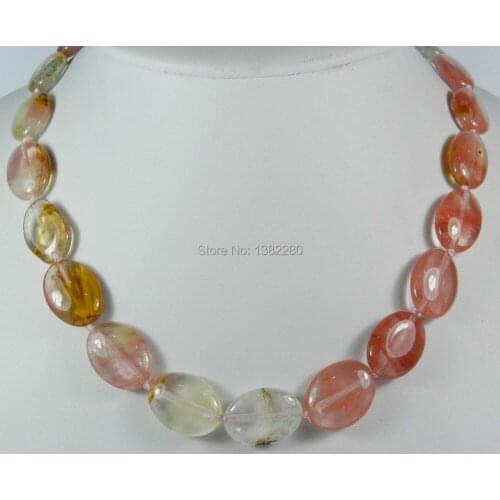 ! fashion DIY jewelry 13x18mm Multicolored Watermelon Tourmaline Gems Oval Beads Necklace 18" 2piece/lot jewelry