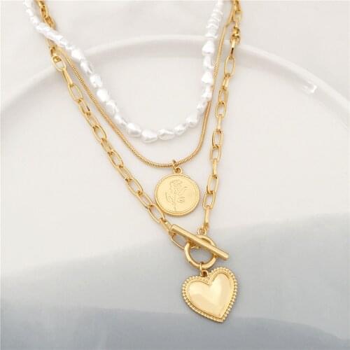 Fashion Multilayer Pearl Necklaces For Women Bohemian Vintage Heart Pendant Necklaces Choker Beads Party Jewelry New