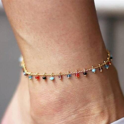 Fashion Gold Color Chain Anklets For Women Girls Fashion Crystal Beads Tassel Anklet Foot Ankle Bracelet Boho Beach Jewelry