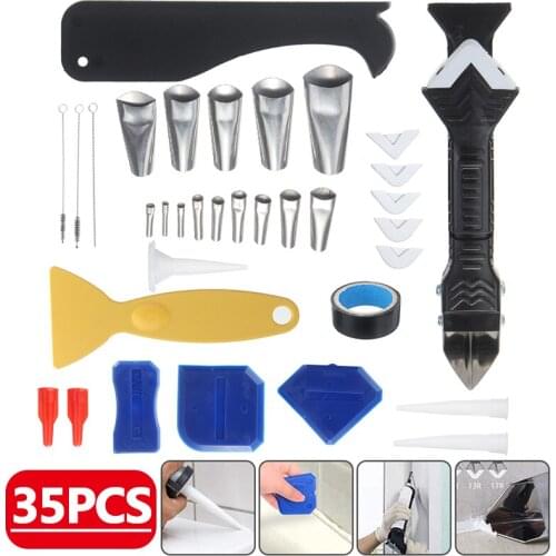 35pcs Caulking Tool Kit Sealant Silicone Spreader Spatula Scraper Edge Grout Remover Scraper Sealant Removal Tools