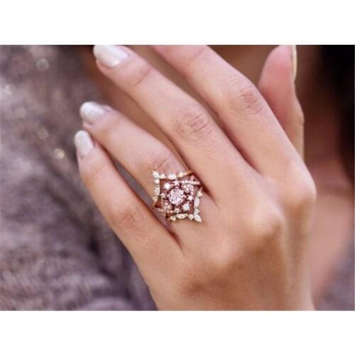 Mling 3pcs/set Engagement Ring Set Rose Gold Zirconia Rings for Women bijoux Female Statement Jewelry Gift anel anillos mujer N5