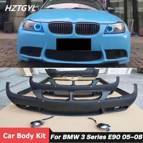PP Unpainted Car Body Kit Front Bumper Side Skirts Rear Bumper For BMW 3 Series E90 Facelift M3 Style 2005-2008