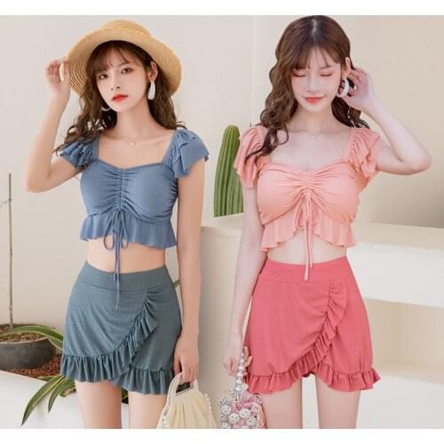 2021 New Fashion Girl Floral Swimsuit Sexy Cover Meat Slim High Waist Open Back Split Two-piece Swimsuit