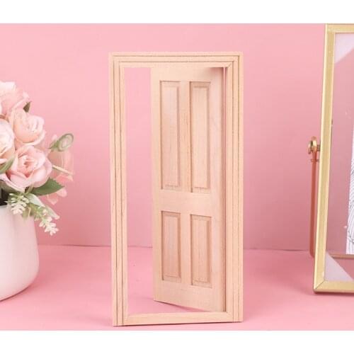 New Hot! 1/12 Scale Miniature 4 Panel Interior Wooden Door Unpainted DIY Dollhouse Furniture Dollhouse Accessories