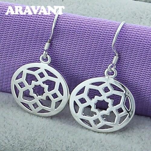 New Arrival 925 Silver Round Flowers Drop Earrings For Women Fashion Wedding Silver Jewelry