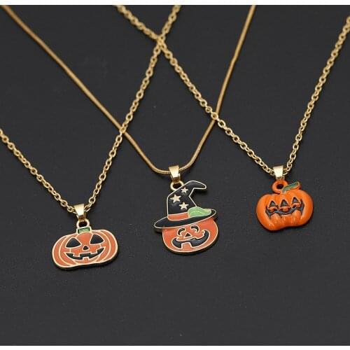 Halloween Necklaces Imitation Colorful Pumpkin Skull ghost Necklace for Children Kids Jewelry Accessories Gift