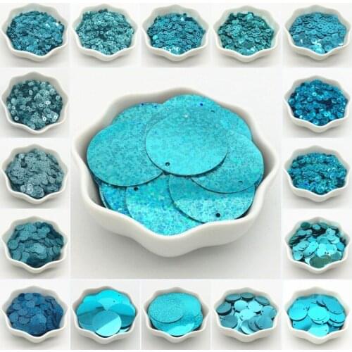 Paillettes 3-50mm Lake Blue Sequin Glitter Flat Round Cup PVC Loose Sequins Paillette Craft Sewing Women Garment Accessories 20g