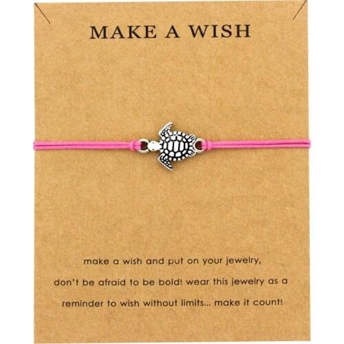 Adjustable Unisex Friendship Statement Jewelry with Card Silver Summer Style Make a Wish Sea Turtles Charm Bracelets for Women