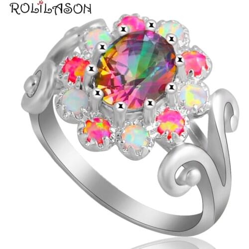 4.68g Red and Green fire Opal Silver Stamped Ring Mystic Zircon Wedding fashion jewelry for women Rings USA size #6#7#8#9 OR602