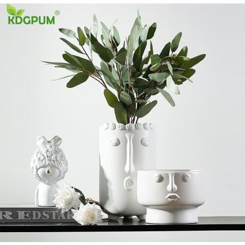 Modern Handmade Ceramic Vase Nordic Creative Face Decoration Simple Living Room Flower Arrangement Dried Flower Ornaments