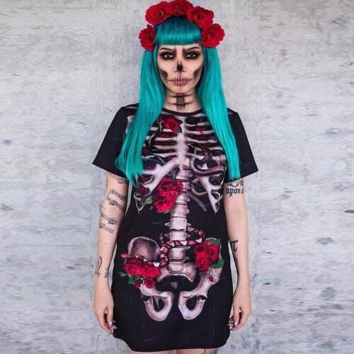 ALALY Scary Halloween Dress Women Halloween Costumes Skeleton Ghost Bride Cospaly Perfor Costume Women Clothes day of the dead
