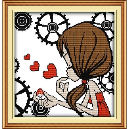 Quiet whispers cartoon cross stitch canvas sets little lovely girl x stitching fabric embroidery DIY handmade needlework plus