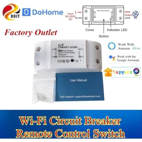 DoHome Wifi Smart Switch Wifi Smart Circuit Breaker Automatic DIY Plug AC90-250V 10A Remote Control Work with Siri/Alexa/Google