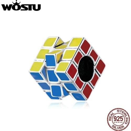 WOSTU Sterling Silver Fun Colorful Cube Charm Life Records Fit Original Silver Bracelets Pendant Jewelry Making BKC1640