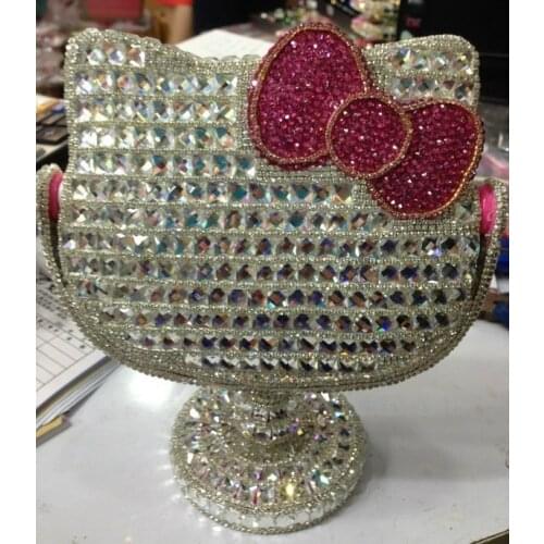 Gemstone Rhinestones Mirrors for Bedroom Rotating Helloo Kitty Mirror Makeup Cute Cat Bling Mirrors for Home Dressing Desk Decor