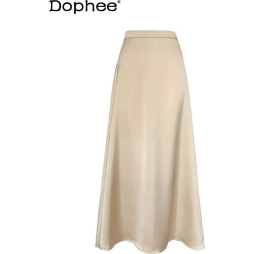 Spring and Summer Silky Long Skirt Elegant Graceful Champagne High Waist Skirt Big Hem Umbrella Skirt for Women All-match Skirt