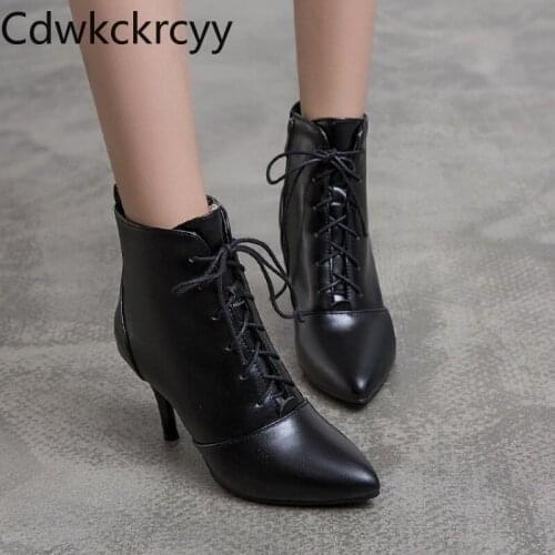Winter The New fashion Pointed Side zipper Fine heel 8CM Women boots black Sexy Lace Plus velvet Keep warm High heel Women boots