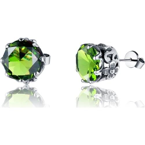 Silver Stud Earrings For Women Peridot Jewelry Retro Round Personality Geometric Female Elegant Bohemia Womens Earrings 2020